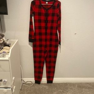 Adult onesie plaid pajamas perfect for Christmas